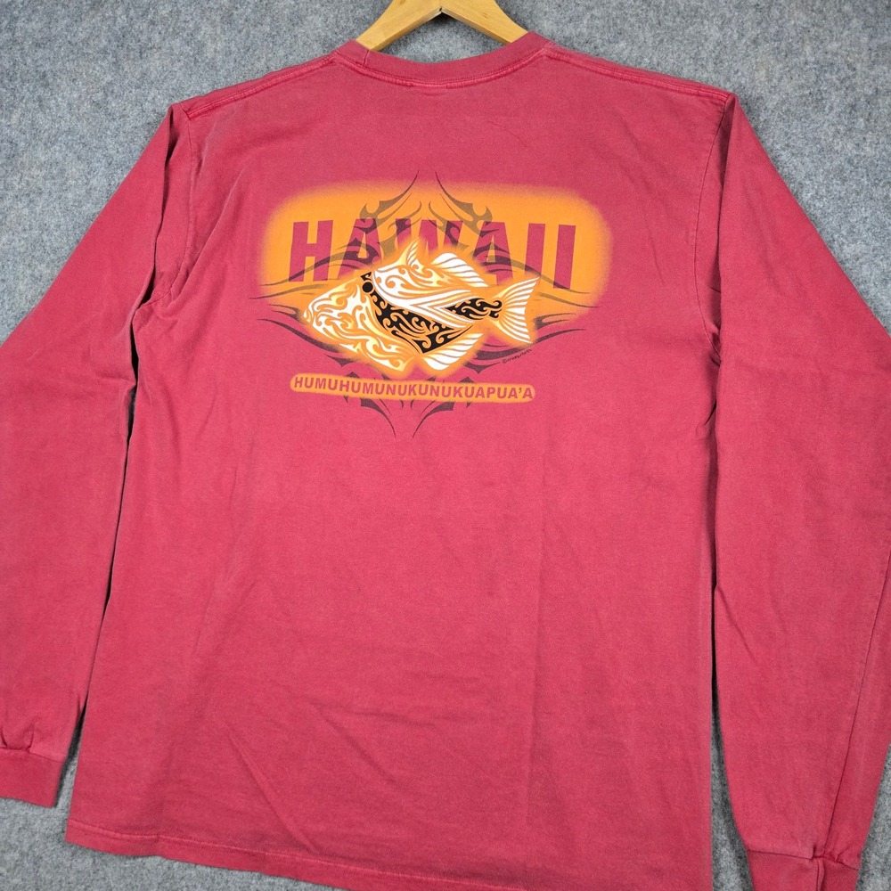 Crazy Shirts Hawaii Shirt Mens Large Red Tribal Graphic Long Sleeve Surf